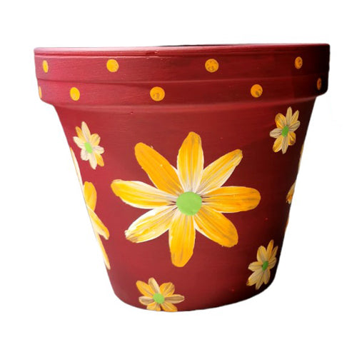 Hand Painted Terracotta Pots - Floral Series - Burgandy Floral1
