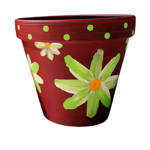Hand Painted Terracotta Pots - Floral Series - Burgandy Floral2