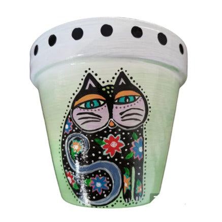 Hand Painted Terracotta Pots - cat designed clay pot