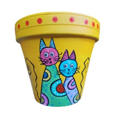 Hand Painted Terracotta Pots - Kitty Series - Sam & Sally