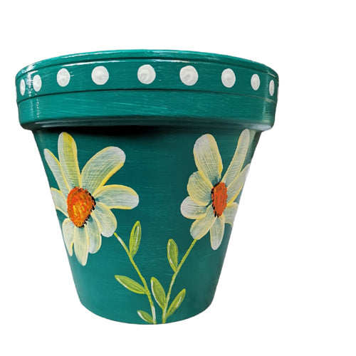 Hand Painted Terracotta Pots - Floral Series - Deep Forest