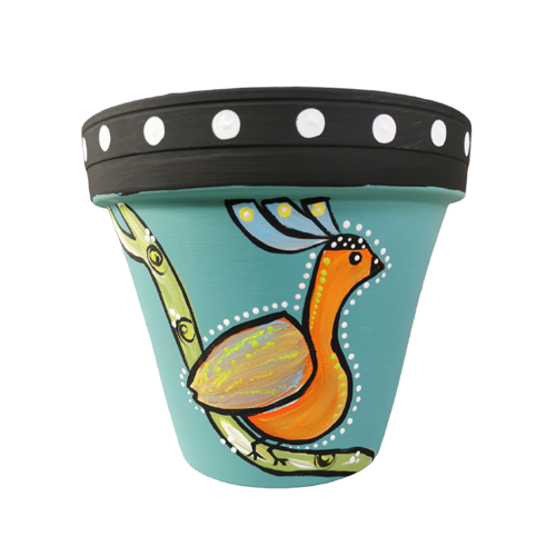 Perfect gift of birds painted on terracotta pots