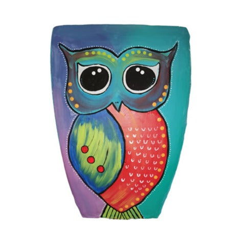 Hand Painted Concrete Pots, 48cm What a hoot, Tina Deall Collection