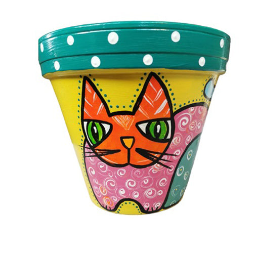 Hand Painted Terracotta Pots - Kitty Series - TopCat