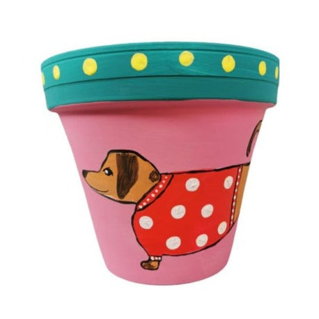 Animal lovers Dachshund painted on terracotta pots