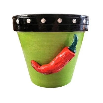 Hand Painted Terracotta Pots - Chili Series - 14cm