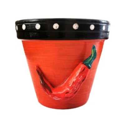 Hand Painted Terracotta Pots - Chili Series - 14cm